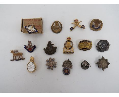 Selection of Military Sweetheart Brooches including KC gilt and enamel Surrey Yeomanry ... Bronzed Artist Rifles ... KC silve