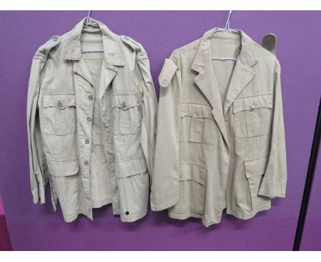 WW2 British Officer's Tropical  Tunic khaki, single breasted, open collar tunic.  Pleated chest pockets and lower bag pockets