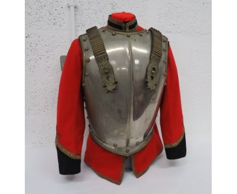 Household Cavalry Officer's Breast and Back Plate plated breastplate with central raised rib.  Brass edging and stud decorati