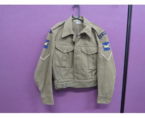 RASC Air Dispatch Unit Battle Dress Jacket 1946 pattern khaki battle dress jacket.  Collar with securing flap.  Pleated chest
