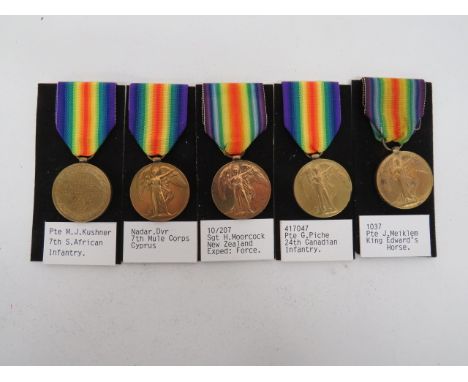 Five Various WW1 Victory Medals Including Bilingual  WW1 Victory medals named to 'Pte M J Kushner 7th SAI' (bilingual reverse