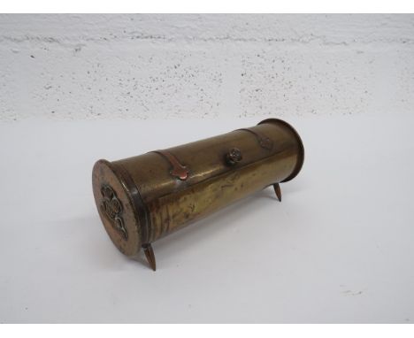 Denbighshire Hussars Trench Art Shell Case brass shell case with a base fitted to the top.  Both ends marked with 'Denbighshi