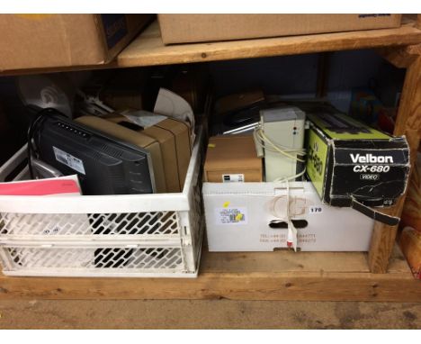 A shelf of assorted, to include a Hifi and a TV etc.