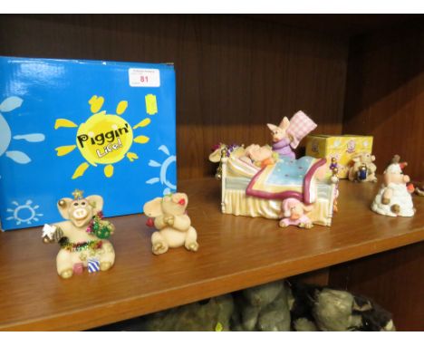 ONE SHELF OF PIGGIN ORNAMENTS (WITH TWO BOXES)