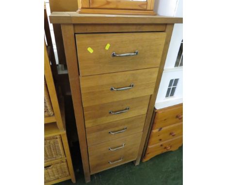 LIGHT OAK NARROW CHEST OF SIX DRAWERS WITH STAINLESS HANDLES