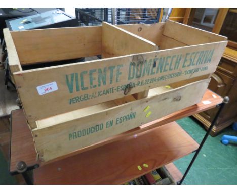 VINTAGE WOODEN SPANISH ORANGE CRATE WITH STENCILING AND PAPER LABEL