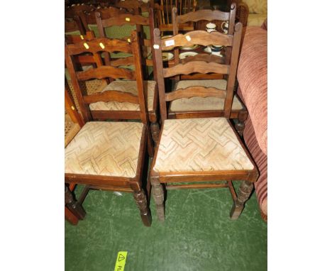 SET OF FOUR OAK FRAMED LADDER BACK WITH DROP-IN SEAT PADS
