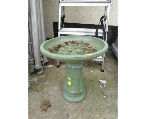 GREEN GLAZED CERAMIC TWO PIECE BIRDBATH