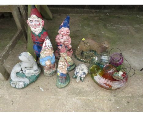 GARDEN GNOMES, OTTER ORNAMENTS AND TEA LIGHT HOLDERS (A/F)
