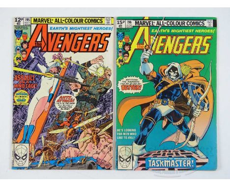 AVENGERS #195 &amp; 196 - (2 in Lot) - (1980 - MARVEL - UK Price Variant) - First &amp; Second Appearance of Taskmaster + Maj