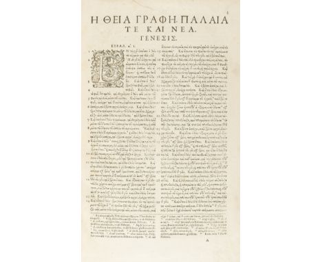 Bible, Greek.- Divinae Scripturae, nempe veteris ac novi testamenti [graece], double column, Greek text, Latin footnotes, tit