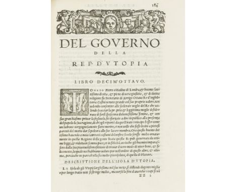 More (Thomas).- Sansovino (Francesco) Del governo de i regni et delle republiche cosi antiche come moderne libri XVIII, first