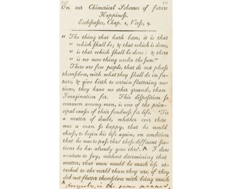 Typography.- Printed in imitation of manuscript.- [Trusler (Rev. John, publisher)] On our Chimerical Schemes of future Happin