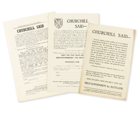 Churchill (Sir Winston Spencer).- Scottish Independance.- Churchill Said, leaflet, 1p., R. Thomson, [1911]; and 2 other versi