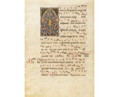 Venetian choirbook.- Single leaf from a 13th century Venetian antiphonal, with large decorated initial, manuscript on vellum,