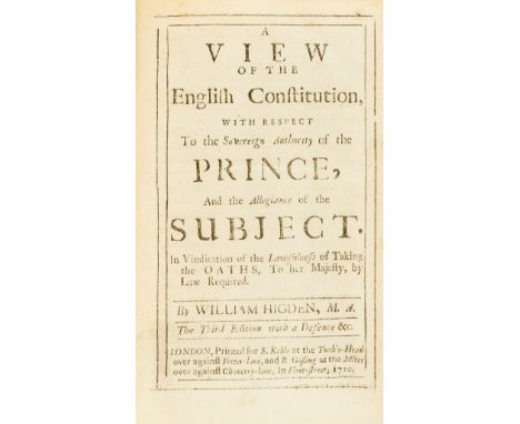 Law.- Higden (William) A View of the English Constitution, third edition, lacking final errata f., contemporary panelled calf