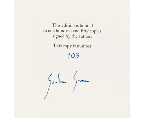 Greene (Graham) Ways of Escape, first edition, number 103 of 150 copies signed by the author, second issue green cloth, slip-