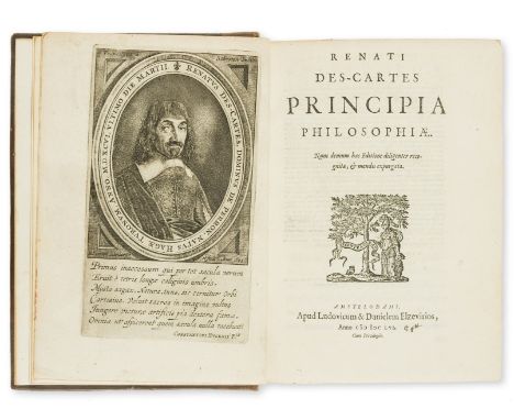 Descartes (René) Opera Philosophica, 3 parts in 1 vol., third edition, half-title, engraved portrait of the author, woodcut p