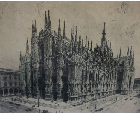 "Milan Cathedral" Signed Etching, signed indistinctly in pencil to lower right, 23cm x 29.5cm, framed 