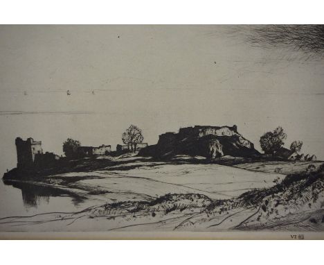 "Castle Urquhart Loch Ness" Signed Etching, signed lower right,