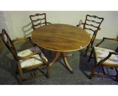 Set of Four Ladder Back Carver Chairs, also with a circular dining table, (5)