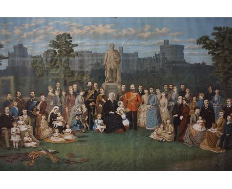 "The Royal Family of Great Britain 1887" Victorian Colour Lithograph, with letter and key, framed