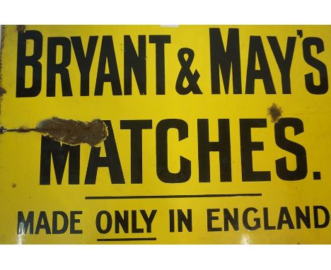 Original Vintage Enamel Advertising Sign for Bryant &amp; May Matches, circa 1920