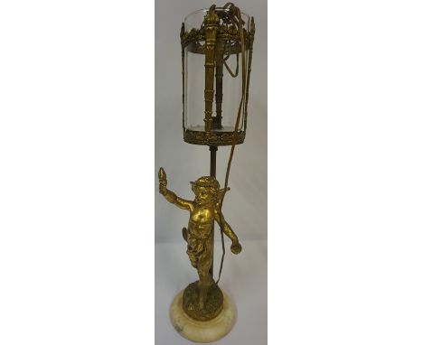 Gilded Table Lamp, Modelled as a Putti, raised on marble base