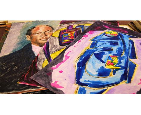 An artists folio and contents, to include monochrome photographs, various prints, amateur watercolours; and further loose wat