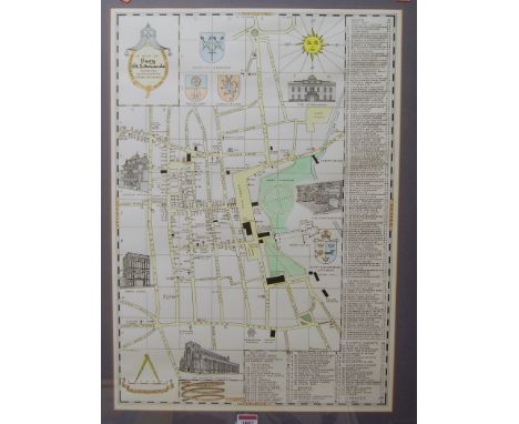A contemporary plan map of Bury St Edmunds, showing noteworthy establishments, lithograph, 60 x 42cm