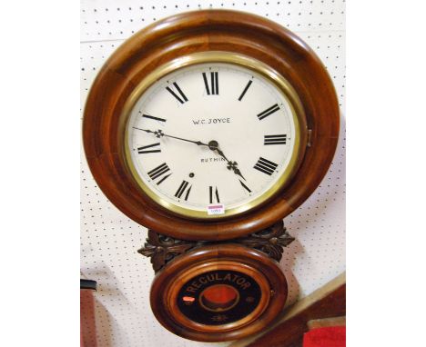 A restored Victorian mahogany drop trunk regulator wall clock, the painted dial signed W C Joyce Ruthin, 79cm