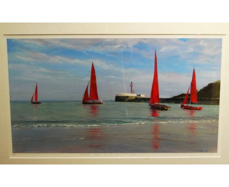 Sue Lord - Redwing setting sail by Banjo Pier, Looe, limited edition print; and Keel Duffy - marshes, lithograph (2)