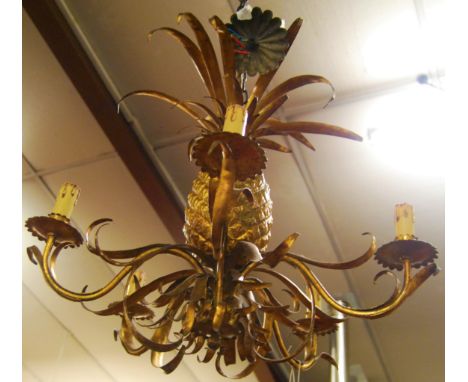 A contemporary gilt decorated metal pineapple hanging five light electrolier, approx drop 60cm