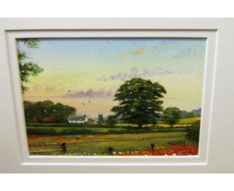 Peter Hayman - Landscape study, watercolour with body colour, signed lower left, 10.5 x 14.5cm; and K Curtis - Evening light,