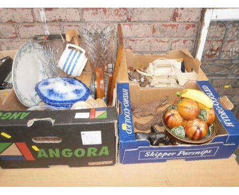 3 boxes inc cut glass, animal figures, barometer etc
