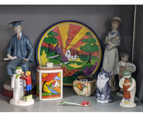 Mixed figures and ceramics to include a Royal Copenhagen cut , Lladro seated student A/F, Royal Doulton 'The Snowman', Nao al