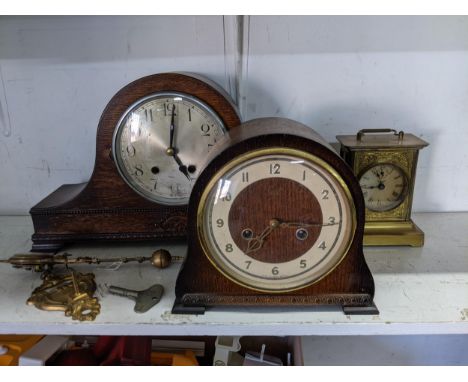 Four early 20th century clocks to include a carriage clock, two mantel clocks and a movement swinger pendulumLocation: 