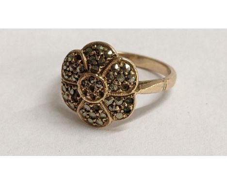 A 9ct gold marcasite cluster ring, 3.4gLocation: 