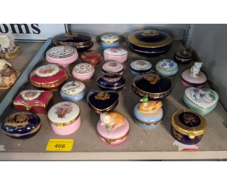 Limoges trinket boxes some decorated with flowers and foliage others decorated with gilding and animalsLocation: 