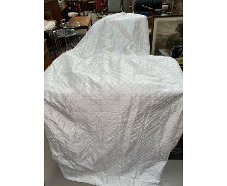 A suite of cream silk damask curtains, lined and interlined comprising 4 pairs 130cm drop x 175cm (window), 2 pairs 245cm dro