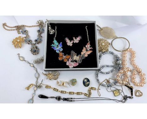 A suite of modern enamel butterfly jewellery and a selection of costume jewellery 