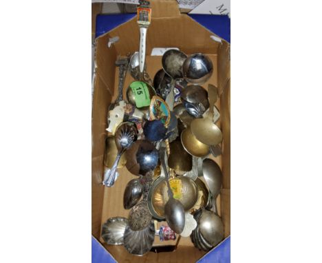 A Norwegian Th. Marthinsen enamel Stirling spoon for Bergen, two white metal Egyptian style spoons and a selection of caddy a
