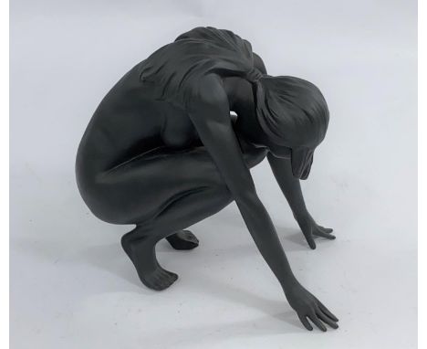 A Royal Doulton 'Nude F2' ceramic figure of crouched nude woman black matt design HN5071 