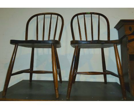 An Ercol style set of 4 hoop and stick back chairs; 2 oak occasional tables; a bedroom chair 