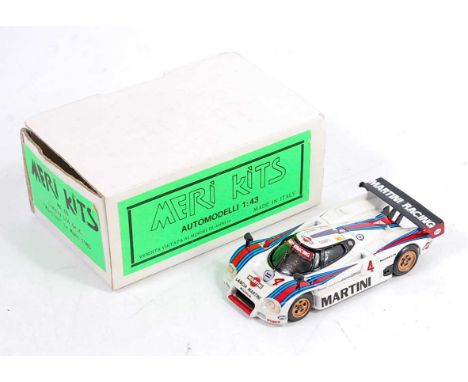 A Merikits model No. MK60 1/43 scale white metal model of a Lancia LC4 group C Le Mans 1985 Martini race car built to a good 