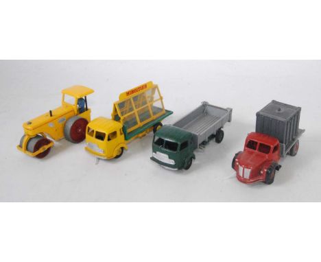 Four various loose French Dinky Toy commercial vehicle diecast, to include a No. 98 Rouleau Richier road roller, a Berliet fl
