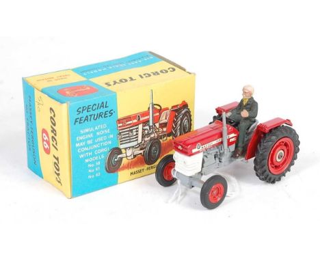 A Corgi Toys No. 66 Massey Ferguson 165 tractor comprising of red and grey body with red hubs, housed in the original blue &a