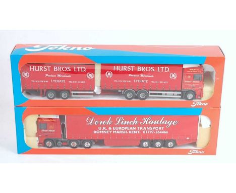 A Tekno British Collection 1/50 scale road transport diecast group to include a No. 100 Hurst Brothers DAF XF 480 tractor uni