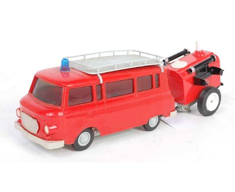 A plastic friction drive fire appliance and trailer, friction drive vehicle group to include a Gama No. 2501 Mercedes aerial 