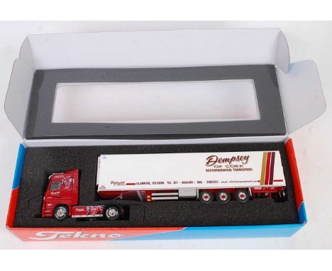 A Tekno 1/50 scale model of a Mercedes Benz Actross tractor unit with Dempsey of Cork refrigerated semi-trailer, model No. 58